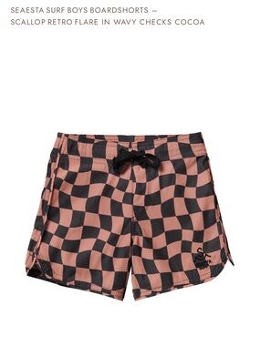 Seaesta Surf Scallop Retro Flare Boardshorts in Wavy Checks Cocoa